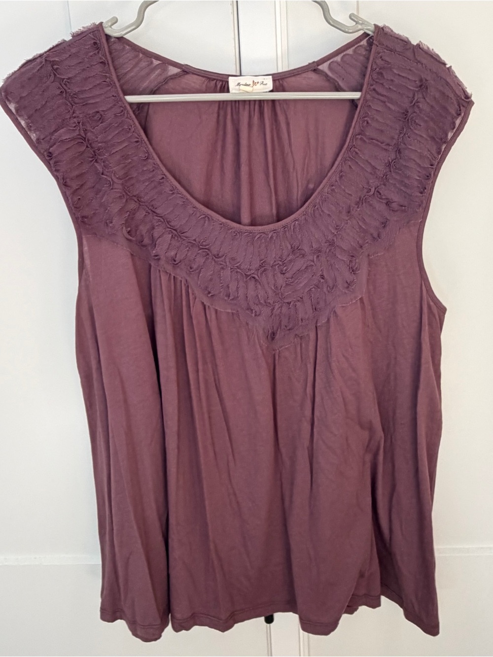 Anthropologie Bibbed Verona Tee Meadow Rue Mauve Embroidered Sleeveless Tank Top
